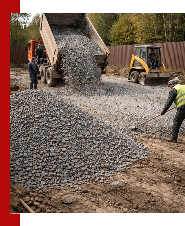 Отсыпка участка щебнем с доставкой и уплотнением в Владикавказе